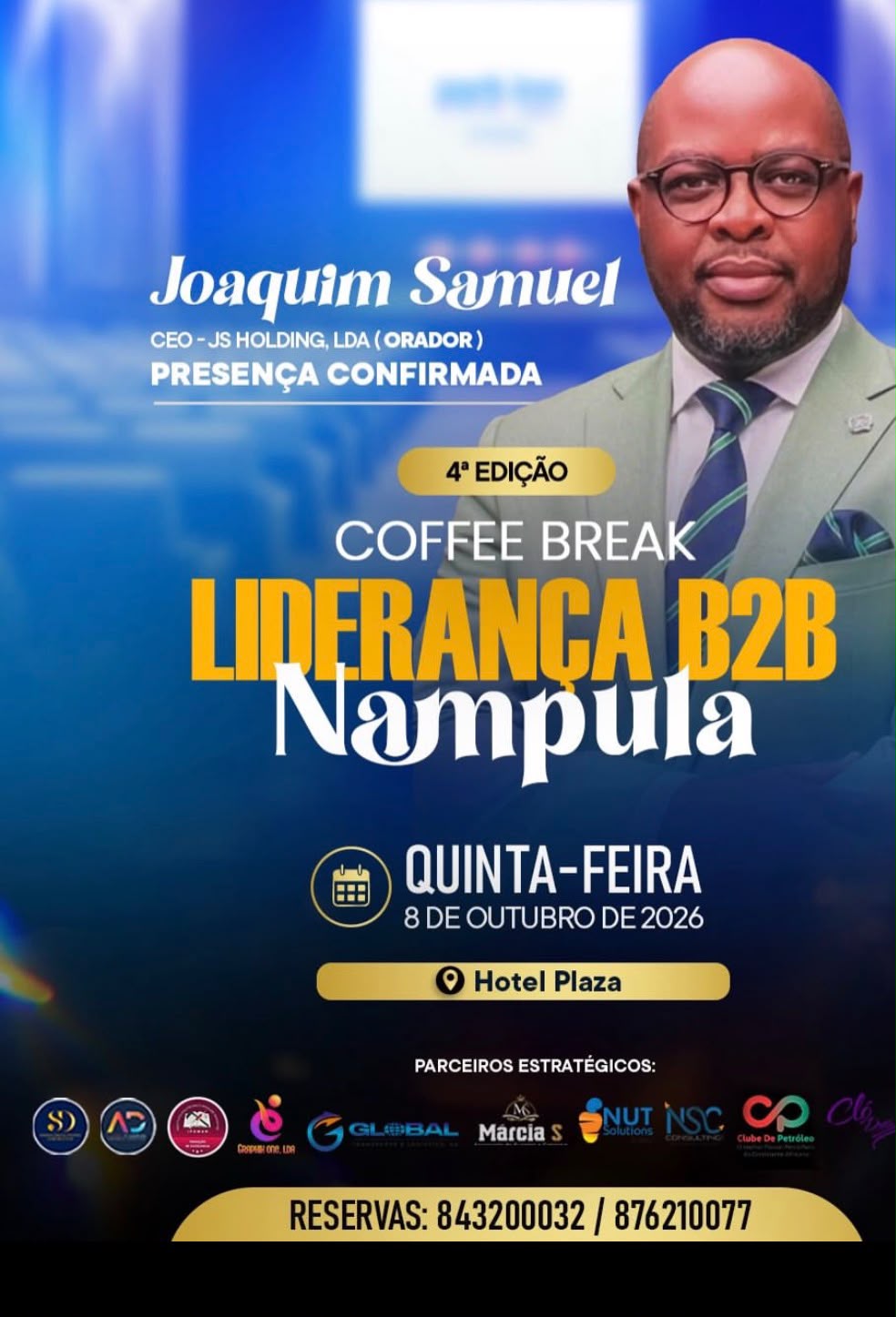 Cartaz de confirmação de presença de Joaquim Samuel, CEO da JS Holding, na 4.ª edição